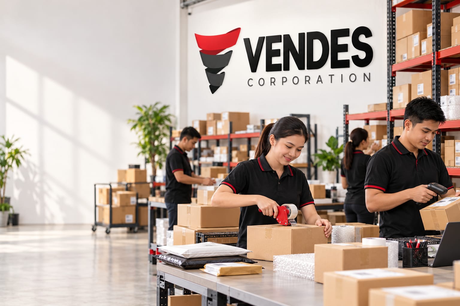VENDES team packing customer orders on the fulfillment floor