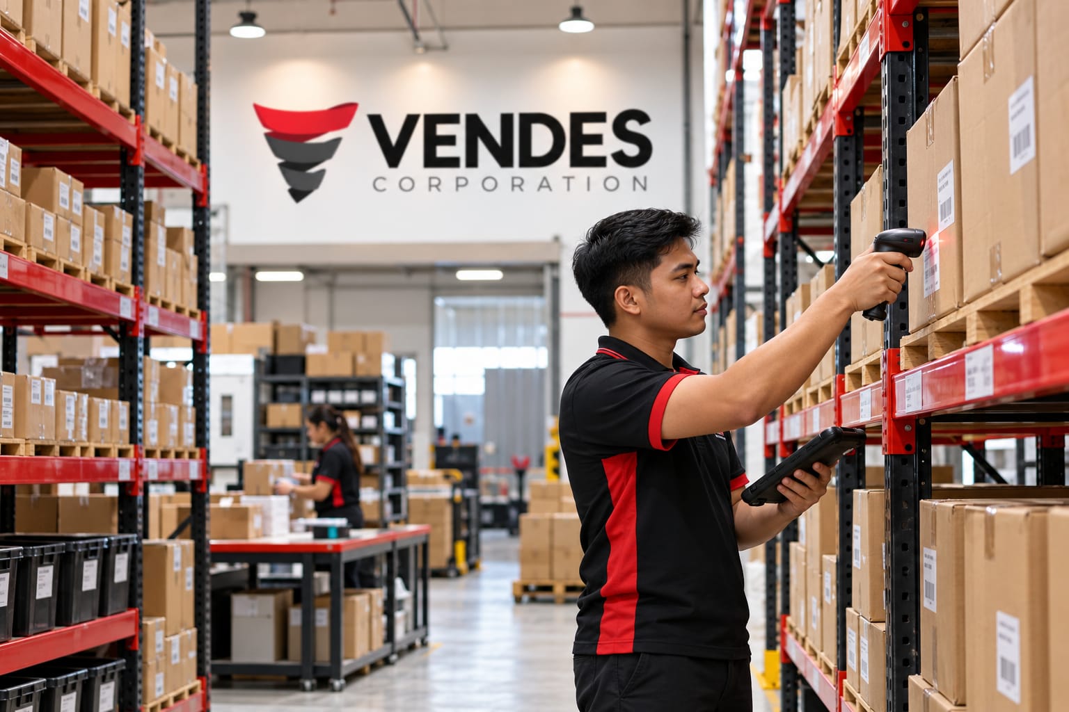 VENDES staff scanning inventory in the warehouse