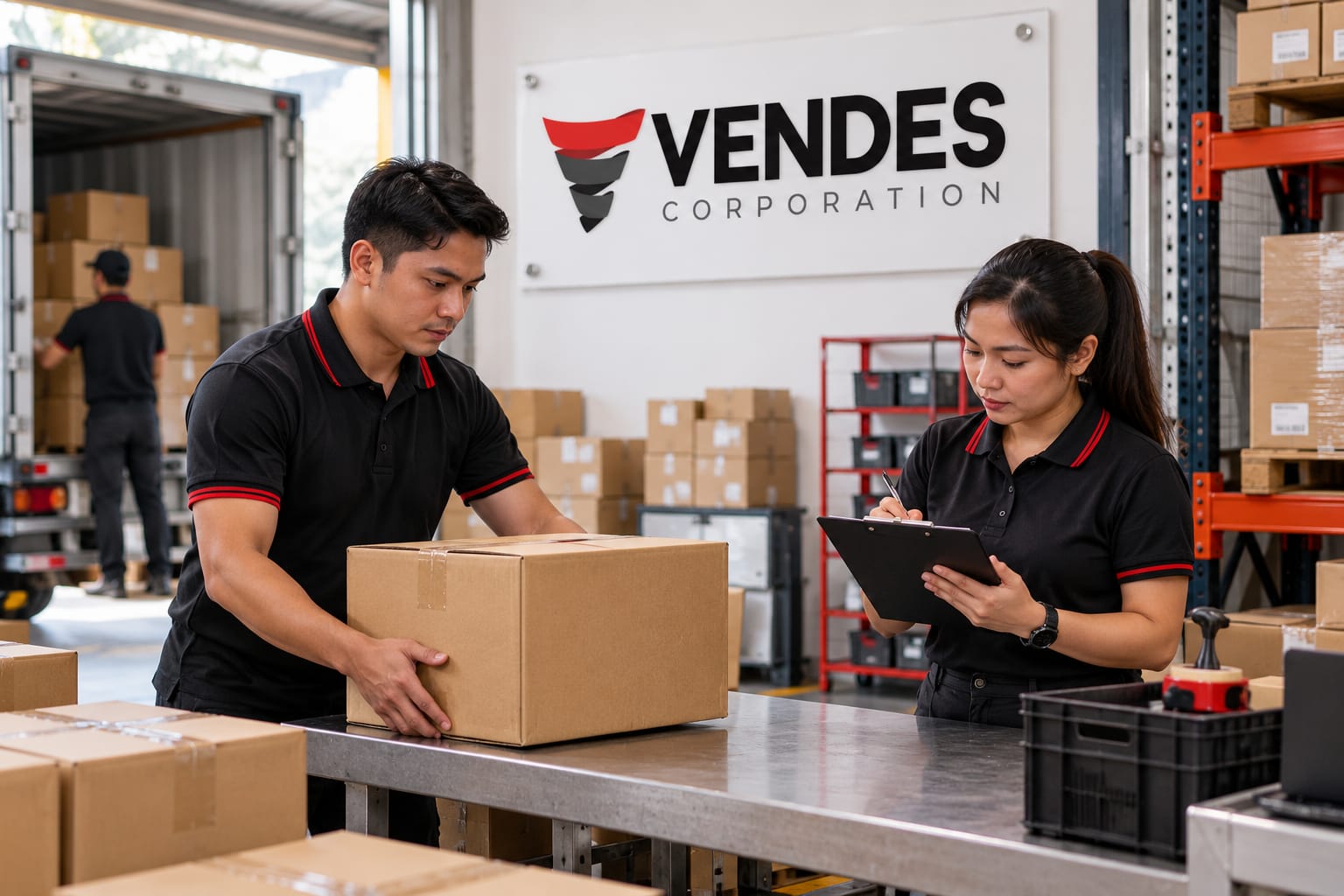 VENDES team receiving cartons at the warehouse
